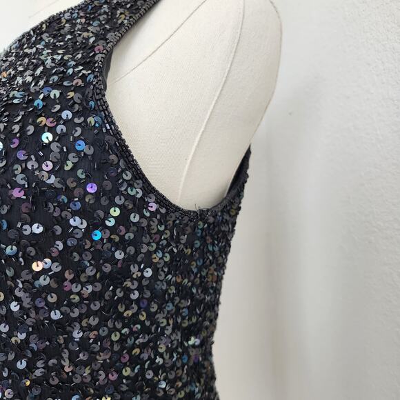 Vintage Lawrence Kazar Black Iridescant Sequin Silk Embroidered Blouse S - Picture 4 of 14